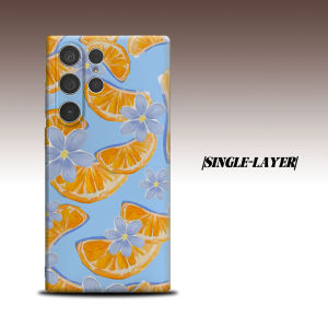 Light Blue Orange Floral For Samsung Galaxy S26 S25 S24 A56 A36 Dual Layer Luxury Fashion Full Lens Protective Case