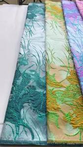 African Brocade Jacquard Lace Fabric -Green & Gold Embossed Pattern Textile For African Traditional Clothing Wedding Party Dress