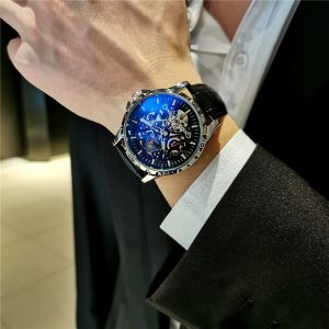 AOKULASIC brand fashionable business luxury lunar phase waterproof automatic mechanical mens watch