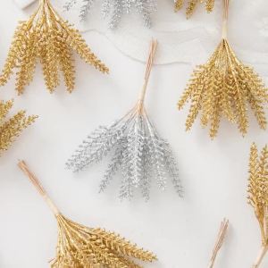 1/5pcs Artificial Flower Plant Mini Golden Bouquet Christmas Accessory Outdoor Wedding Holiday Garden Home Table DIY Decorations