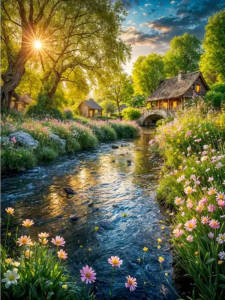 Huacan DIY Diamond Painting Nature Landscape 5D River Embroidery Set Tree House Mosaic New Collection 2025 Craft Kit