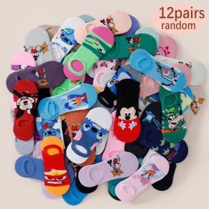 Disney | 6/12 Pairs of Summer Lightweight Breathable Womens Cartoon Socks Japanese Style Fun and Cute College Style Invisible Boat Socks