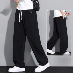 ROMON | Lormen Mens Ice Silk Casual Pants Summer Thin Loose Straight Leg Quick Dry Versatile Breathable Long Trousers Fashionable Urban Style