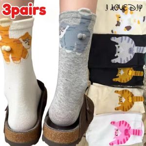 ถุงเท้าลูกบอลตลก3คู่ลายแมวน่ารัก3มิติสำหรับผู้หญิงถุงเท้าพื้นนอนพิมพ์ลายแมวถุงเท้าผ้าฝ้ายเด็กผู้หญิงแฟชั่นลายแมว