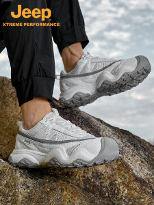 Jeep | Jeep Outdoor Mens Hiking Shoes Breathable Mesh Anti-slip Wear-resistant Shock-absorbing Low-cut Synthetic Leather+Fabric Upgraded Version