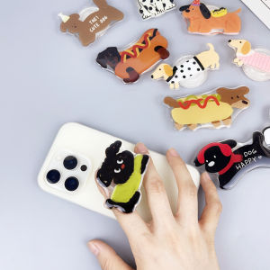 Cute Cartoon Sausage Dog Phone Stand Acrylic Foldable Desktop Mobile Phone Holder Sticky Back Bubble Style Universal Accessory