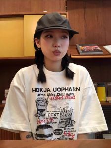 Áo Thun Cotton Tay Ngắn Cỡ Lớn Cho Nữ Dáng Rộng Phong Cách Đường Phố Mỹ Nửa Tay Áo Thun Cặp Đôi Chất Liệu Cotton Nguyên Chất