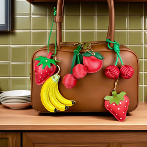 พวงกุญแจหนังรูปผลไม้สุดน่ารัก พร้อมเชือกหนังสำหรับตกแต่งกระเป๋า-หนัง PU-ของขวัญที่เหมาะสำหรับผู้หญิง/เด็ก/เครื่องประดับกระเป๋า