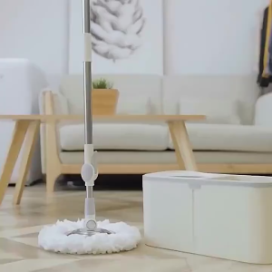 JOVNO 360° Spin Mop White/ ABS Bucket | Heavy Duty Wet/Dry Cleaner | Microfiber Heads & Steel Basket