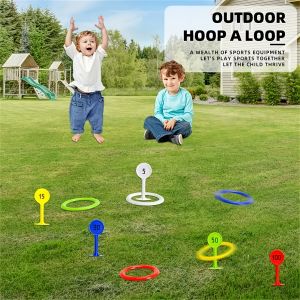 1 set of rainbow ring ball throwing game equipment mixed colors PET material a must for outdoor activities beach games.