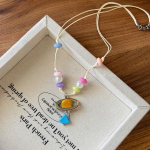 สร้อยคอลูกปัดดาวสีสันสดใส สร้อยคอสเวตเตอร์คอร์ดสำหรับผู้หญิง สร้อยคอแบบติดคอ ประดับเครื่องประดับแฟชั่น โซ่โลหะผสม