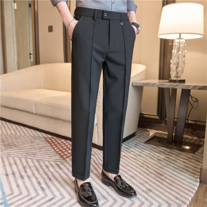 Casual Slim Fit Blue West Pants Mens Nine-Piece Trousers Fashionable Business Casual Style Polyester Blend Breathable Elastic