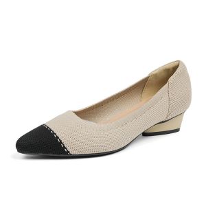 Comfortable Low Heel Chunky Heel Casual Fashionable Leopard Print Fly Knit Shoes Womens Single Shoes Spring New Style