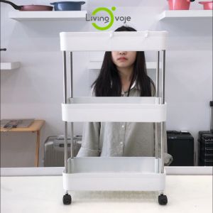 Xe đẩy - không tay nắm - Xe đẩy nhựa dùng cho spa hoặc đồ em bé khung kim loại chắc chắn - 3 - 4 tầng -Trắng - có bánh di chuyển và khóa bánh