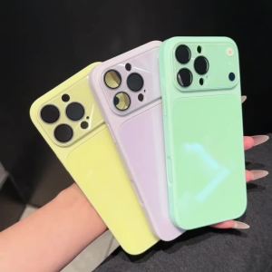 Luxury Candy Color Tempered Glass Case for iPhone 17 16 15 14 13 12 Pro Max Camera Protection Shockproof Bumper Hard Back Cover
