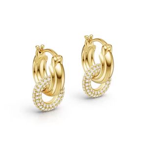 Pretty Beauty 925 Sterling Silver Moissanite Hoop Earrings for Women Double Circle Hoop Dangle Drop Earrings Luxury Jewelry Gift