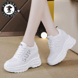 รองเท้าผ้าใบกีฬาแบบสวมสำหรับผู้หญิง ทรงสูง สวมใส่สบาย ระบายอากาศได้ดี ทรงส้นหนา สไตล์ลำลอง รองเท้าส้นแบนแบบสวมสบาย