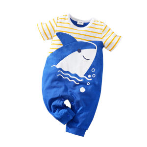 Baby Clothes 100% Cotton Short Sleeve Romper Cartoon Shark Print Design Bodysuit Jumpsuit For 0-18months Baby Boys