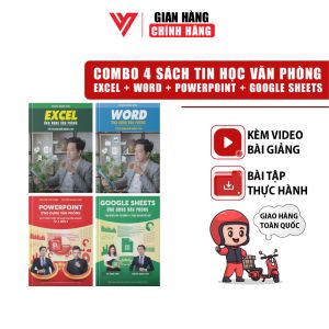 Combo 4 Sách Word Excel PowerPoint Google Sheets ĐÀO TẠO TIN HỌC Ứng Dụng Văn Phòng + Tặng 101 Phím Tắt + Túi Vải + Nhãn Dán