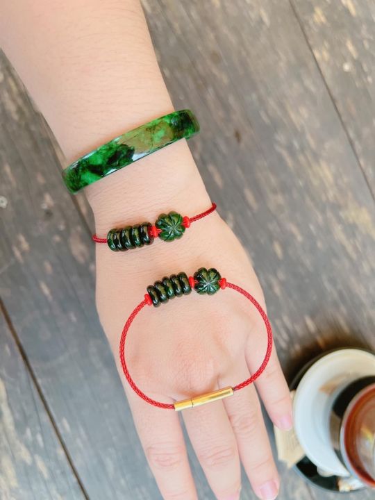 vòng tay cỏ 4 lá mix ngũ điếu ( đồng điếu) ngọc cẩm thạch tự nhiên vip ...