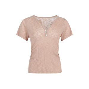 Áo Thun Henley Kniết Cổ Đứng Sọc Dọc Chất Liệu Lyocell Mát Mẻ Ruffle Dọc Hông Ống Nút Bán Phần