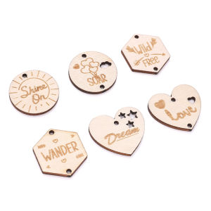 5Pcs Wooden Hexagonal Pendant Beads Round Heart Leaves Wood Charms For Jewelry Making DIY Bracelet Earrings Xmas Gifts Accessories