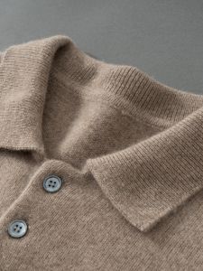New Fall Winter Mens POLO Cashmere Pullover Sweater Pure Color Business Casual Knitwear with Lapel Long Sleeves