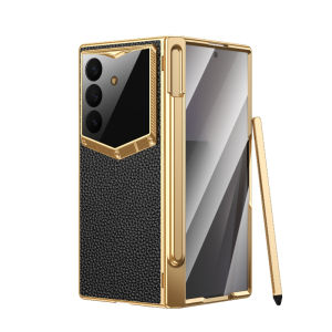 Hinge Protection With S Pen For Samsung Galaxy Z Fold 8 Ultra Z Fold 7 6 5 4 3 Electroplated Leather Cover With Screen Protector