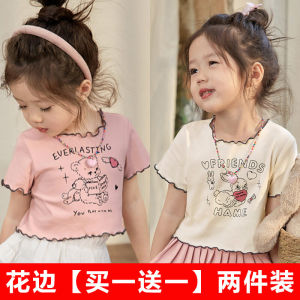 Girls Short Sleeve T-Shirt Summer New Style Wooden Edge Cartoon Half Sleeve Children Baby Short Top Casual Straight Cut Other Material