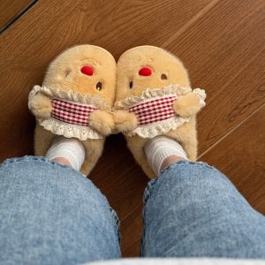 Dép Đi Trong Nhà Mùa Đông Dễ Thương Hoạt Hình Bông Gấu Đế Dày Đế Xuồng Đế EVA Chống Trượt Ấm Áp Cho Nữ