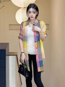 เสื้อเชิ้ตผู้หญิงแขนยาวผ้าลินินบางสไตล์ฤดูใบไม้ผลิและฤดูร้อน เสื้อคลุมคาร์ดิแกนแฟชั่นยาวปานกลาง เสื้อเชิ้ตผ้าลินิน