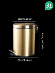 3L Champagne Gold Round Trash Can With Lid And Foot Pedal Stainless Steel Household Cleaning Bucket Kitchen Storage Bucket