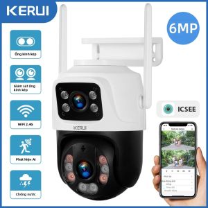TONGWODE | Camera IP Không Dây WIFI Ngoài Trời KERUI 6MP Hai Ống Kính Chống Nước Giám Sát CCTV Với Tính Năng Tự Động Theo Dõi Tương Thích Với Tuya Smart Home