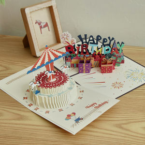3D Birthday Cake Greeting Card Creative Folding Paper Sculpture Design Sentiments Gift for Boyfriend Or Girlfriend