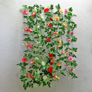 Sampai7an PBP48 / Tanaman Hias Rambat Model Bunga Mawar Cantik Rose Mewah Dekorasi Gantung Rumah Ruangan Indoor Daun Artificial Plant Plastik Urai Juntai Imitasi / COD