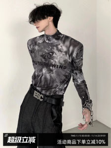 Y2K Punk High Collar Base Shirt Mens Slim Fit Long Sleeve T-Shirt Inner Wear Mesh Youth Fashion Autumn Collection