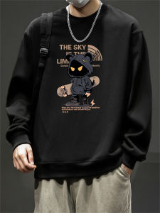 Áo Nỉ Trùm Đầu Dài Tay Màu Đen Phong Cách Đường Phố Cho Nam Áo Nỉ Trùm Đầu Cổ Tròn Rộng Rãi Có Lót Lông Cừu Thời Trang Mùa Thu