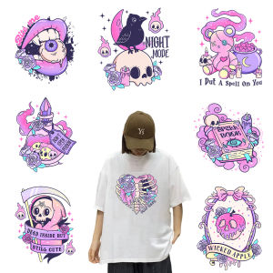 Pink Halloween Pattern Fashion Patches Iron-On Transfers For Clothing Thermoadhesive Vinyl Decals Stickers Diy