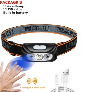 Strong Light Headlamp Portable LED Sensor Headlamp USB Rechargeable Head Flashlight Outdoor Camping Fishing Emergency Lantern