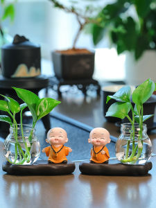 Creative Home Office Desktop Decorative Buddha Figurine Hydroponic Flower Vase Resin Craft Wish Gift for Friends Colleagues