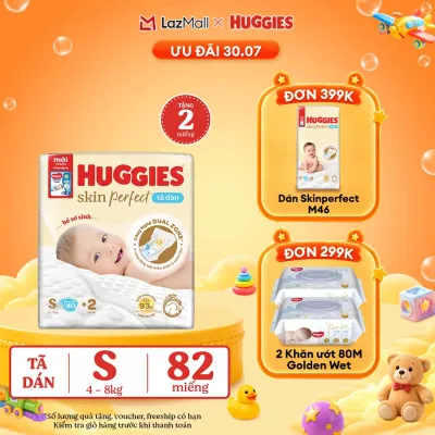[QUÀ TẶNG ĐƠN 0Đ] Tã/Bỉm dán sơ sinh Huggies Skin Perfect S80 - 80+2 miếng