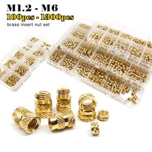 Brass Copper Embedment Insert Nut Kit Set M1.4M1.6 M2 M2.5 M3 M4 M5 M6 for Hot Heat Melt Injection 3D Print Twill Knurled Thread