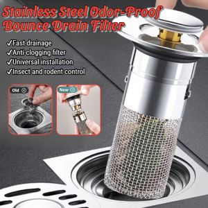 Stainless Steel Floor Drain Filter Odor-Proof Bounce Filter Bathroom Kitchen Anti-Clogging Sink Strainer