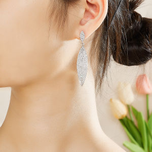 Sequito tinh tế đám cưới cô dâu trang sức Tai đầy đủ Micro Pave lấp lánh aaaaa Zircon dài vàng trắng bông tai thả se969