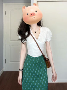 Beach Vacation 2025 New Elegant Waist-Cinching Long Dress Set V-neck Bubble Sleeve Dress Women Summer High-waisted A-line Skirt