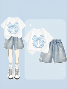 JS | Summer Childrens Suit Sleeveless Top Jeans Shorts