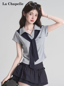 La Chapelle | School Style Navy Polo Collar Short T-shirt
