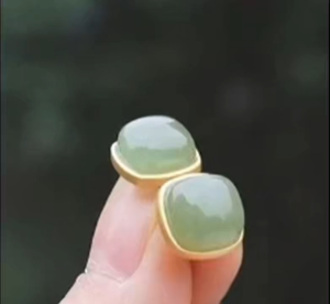 Viviann Original sterling silver Hotan Jade Square Earrings Female Sterling Silver Ear Studs Natural Hetian Jade Retro Round Beads Drop Earrings French Romantic Wedding Anniversary Jewelry Customized