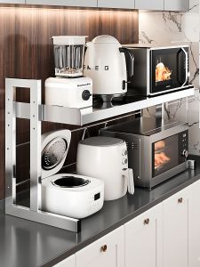 Stainless Steel Kitchen Countertop Multi-functional Microwave Oven Rice Cooker Integrated Appliance Oven Storage Rack