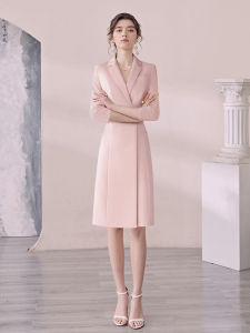 Elegant Professional Dress Pink Hostess Formal Suiting Skirt Set High Waist A-Line Workwear Polyester Fabric Spring Summer Autumn